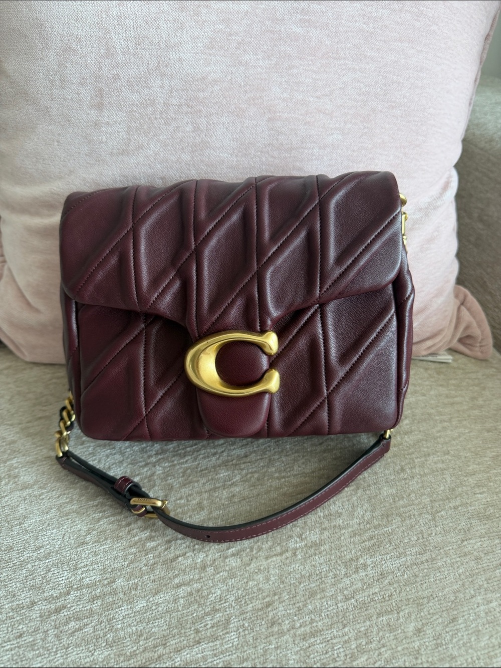 Coach Quilted Shoulder Bag in Burgundy with Gold 'C' Hardware